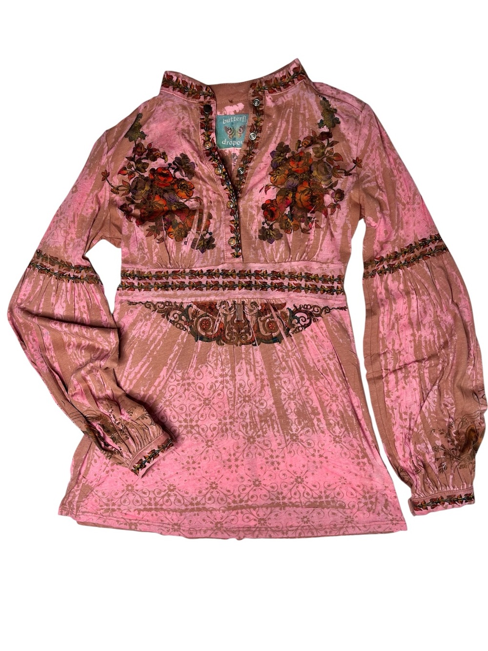 BUTTERFLY DROPOUT Vintage Y2K Babydoll Long Sleeve Top Small - Picture 2 of 14